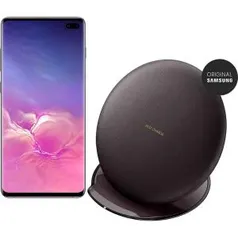 Smartphone Samsung Galaxy S10+ - Preto + Carregador Sem Fio Premium Afc - Preto (2 Posições) - R$3999. Receba 799,00 de cashback AME