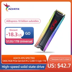 SSD ADATA XPG SPECTRIX S40 RGB - 512GB | R$376