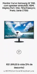 Monitor Curvo Samsung 32" FHD, Speaker, HDMI, DP, VGA, 75hz, Freesync, CT550