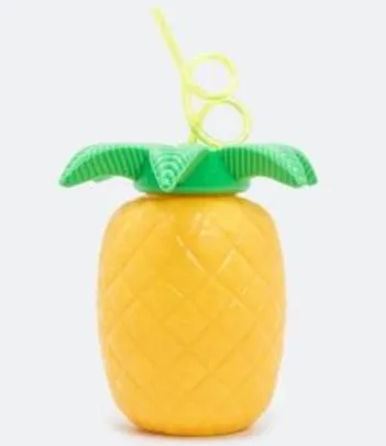 Copo de abacaxi com canudo - amarelo | R$30