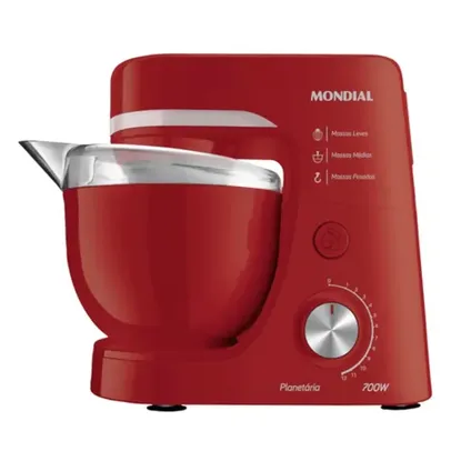 Batedeira Planetária Mondial BP-03 700W com 12 Velocidades e 4,5 Litros Vermelho - 110V