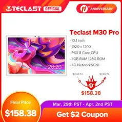 Tablet Teclast M30 PRO 128GB 4GB Ram Android 10 | R$980