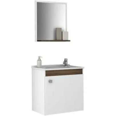 [Americanas] Gabinete para Banheiro com Pia e Espelheira Siena 1 Porta Branco/ Avelã - Móveis Bechara - R$127