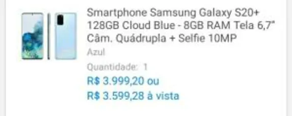 [APP] Smartphone Samsung Galaxy S20+ 128GB Cloud Blue - 3599