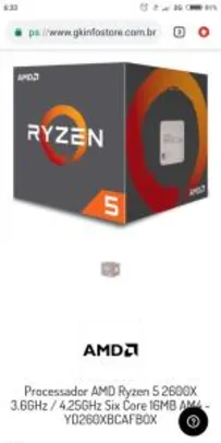 Processador AMD Ryzen 5 2600X 3.6GHz / 4.25GHz Six Core 16MB AM4 - R$853