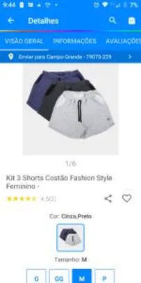 [R$ 20 de volta] Kit 3 Shorts Costão Fashion Style Feminino | R$ 56