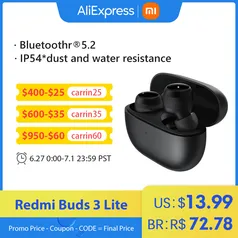 Fone de Ouvido Xiaomi Redmi Buds 3 Lite Versão Global e Original