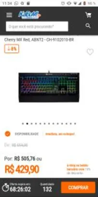 Teclado Mecânico Gamer Corsair K68, RGB, Switch Cherry MX Red, ABNT2 - CH-9102010-BR R$430