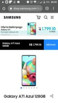 Smartphone Samsung Galaxy A71 Azul 128GB - R$1799