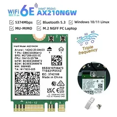 Placa sem fio Intel AX210 para laptop, WiFi 6E, Bluetooth 5.3 M.2, AX210NGW, 