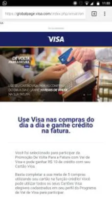 VAI DE VISA 10,00 de volta na fatura