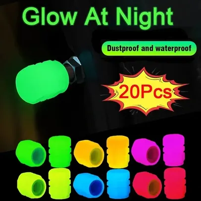 20x válvula Luminoso pneu Caps, Motocicleta bicicleta roda bocal, Dustproof pneu válvula tronco, fluorescente, noite brilhante, decoração do carro