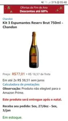 Kit 3 Espumantes Reserv Brut 750ml - Chandon R$77