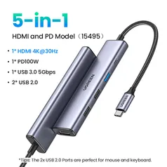 UGREEN 5Gpbs USB-C Para 3.0 HUB HDMI 4K 30Hz PD100W Adaptador MacBook Air Dell XPS13 IPAD Pro 2020 Samsung S21 \ S20