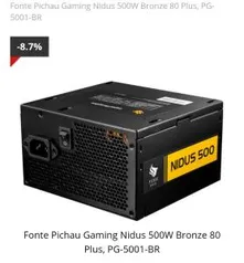 FONTE PICHAU GAMING NIDUS 500W BRONZE 80 PLUS, PG-5001-BR por R$ 210