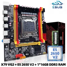 Kit Xeon Placa Mãe + CPU+ RAM ZSUS X79 VG2 Motherboard Set Kit, Intel LGA2011, Xeon E5, 2650, CPU V2, DDR3, 1x16GB, 1600MHz