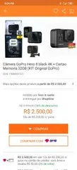 [App] Câmera GoPro Hero 8 black 4K + Cartao Memoria 32GB - R$2250