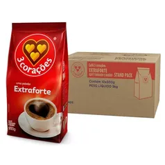 [10 UNIDADES] 3 Corações Café Torrado e Moído Extra Forte, Pacote 500g 