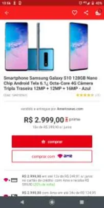 (AME R$2.400) Smartphone Samsung Galaxy S10 128GB | R$2.999
