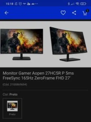 [AME R$R$1081] Monitor Gamer Aopen FreeSync 165Hz ZeroFrame FHD 27' R$1349