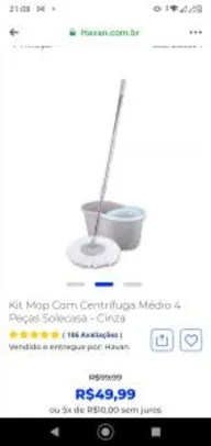 Kit Mop com Centrífuga Médio 4 Peças Solecasa - Cinza - R$50