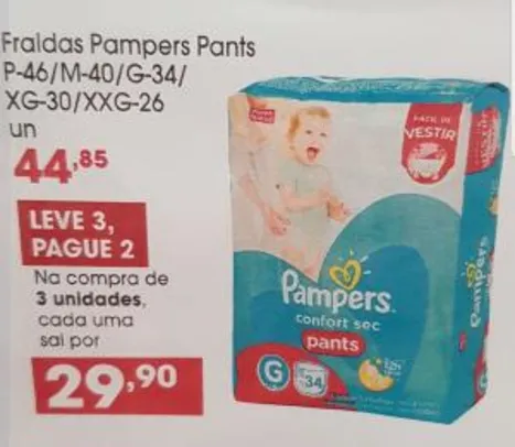 [Rede Zaffari e Bourbon -RS E SP] FRALDA PAMPERS PANTS LEVE 3 PAGUE 2 - R$90