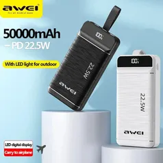 Powerbank Awei P142K 50000mAh com luzes LED PD 22.5w