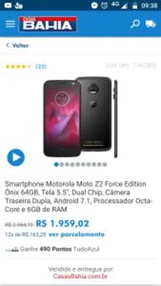 Smartphone Motorola Moto Z2 Force Edition Ônix 64GB, Tela 5.5'', Dual Chip, Câmera Traseira Dupla, Android 7.1, Processador Octa-Core e 6GB de RAM por R$ 1959