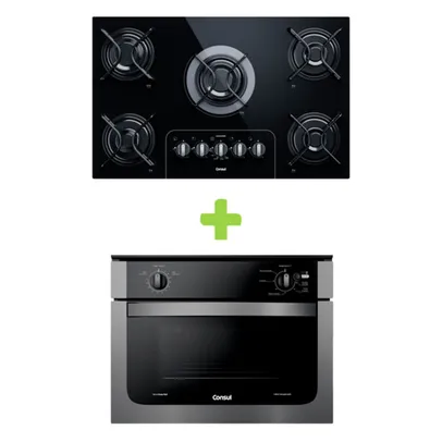 Combo Forno de embutir elétrico Consul 47L prata + Cooktop 5 bocas Consul (COB47AR + CD075AE) - COB4