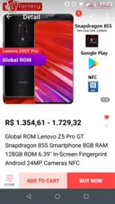 Lenovo Z5 Pro GT 128Gb 8Gb Ram Snapdragon 855 - R$1355