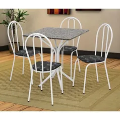 Conjunto de Mesa Thais com 4 Cadeiras Branca Preto Flor