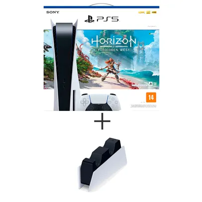 [PRIME] Console Playstation5 Sony 825GB, 1 Controle + Jogo Horizon Forbidden West + Base de Carregamento para Controle Dual