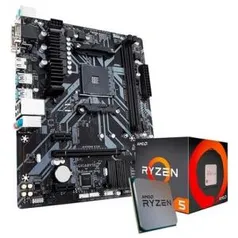 Kit Processador AMD Ryzen 5 1600 + Placa-Mãe Gigabyte B450M S2H, AM4, mATX, DDR4 - R$1206