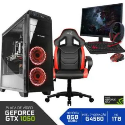 PC Gamer Completo Neologic NLI80946 Intel G4560 8GB (GeForce GTX 1050 2GB)1TB + Cadeira Gamer Red | R$3.581