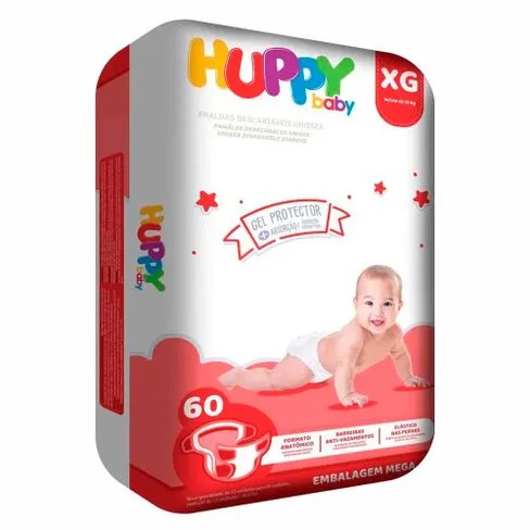 Fralda Descartável Huppy Baby Mega XG 60 Unidades