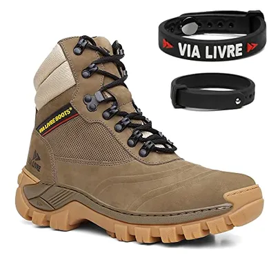 [ Bug ]Kit Bota Coturno Cano Curto Casual Masculino com Cadarço Sola Leve e Pulseira T37