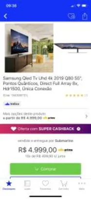 [AME + CC SUBMARINO R$3760] Samsung Qled Tv Uhd 4k 2019 Q80 55" | R$4699