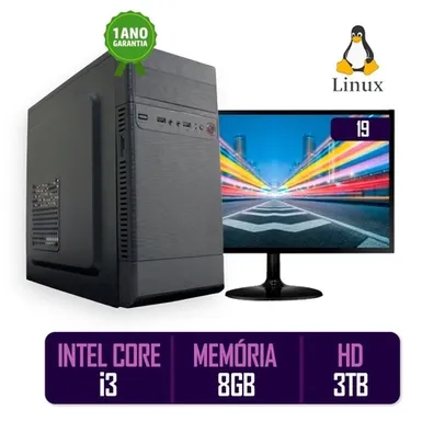 Computador PC CPU Completo Intel Core i3 8Gb 3Tb Monitor 19 LED HDMI Desktop BestCorp