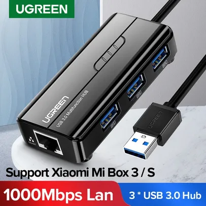 Ugreen Ethernet Usb Gigabit Adaptador De Rede Com Usb 3.0 Hub-3 Portas (20Cm)