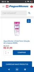 ÁGUA MICELAR LORÉAL SOLUÇÃO DE LIMPEZA FACIAL 5 EM 1 400ML R$ 25