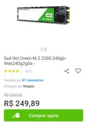 Ssd Wd Green M.2 2280 240gb - Wds240g2g0a | R$250