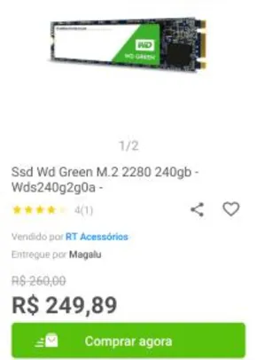 Ssd Wd Green M.2 2280 240gb - Wds240g2g0a | R$250