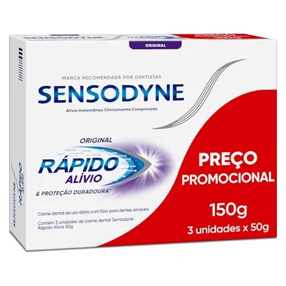 (REC) Sensodyne Creme Dental Rápido Alívio e Proteção Duradoura Com Flúor para Dentes Sensíveis e Gengivais, Leve 3 e Pague 2, 50g cada