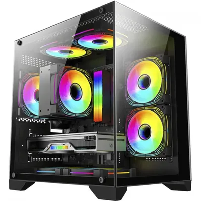 Gabinete Gamer K-MEX Space Aqua III, Mid Tower, Preto, Sem Fonte, Sem Fans, CG-0524