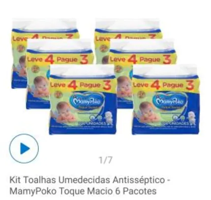 Kit Toalhas Umedecidas Antisséptico - MamyPoko Toque Macio 6 Pacotes | R$107