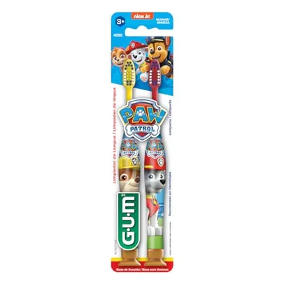 Gum Escova Dental Infantil Gum Patrulha Canina Cerdas Macias E Limpador De Língua 2 Unid Sortidas Pacote De 2