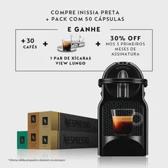 [AME por 395,28] Kit Nespresso Inissia + 50 Cafés e Ganhe Par Xícaras