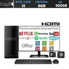 Computador Desktop Completo com Monitor LED HDMI Intel Core i5 8GB HD 500GB com caixas de som mouse e teclado EasyPC Standard Plus - R$1543