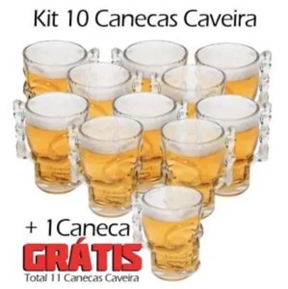 Kit 11 Canecas de Vidro Caveira 510ML | R$ 96