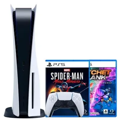 Console Sony PlayStation 5 (leitor de disco) + 2 Jogos (Spider-Man: Miles Morales + Ratchet & Clank) | R$4999